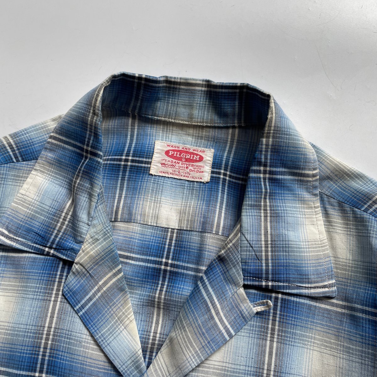 60s Pilgrim ombre plaid open collar cotton shir