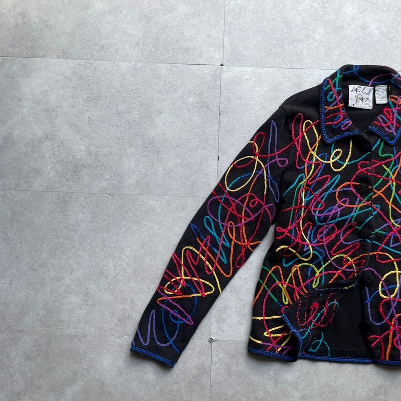 MICHAEL SIMON マイケルサイモン　ラミーコットン　肉厚カーディガン 90s Michael Simon rainbow abstract knit cardiga