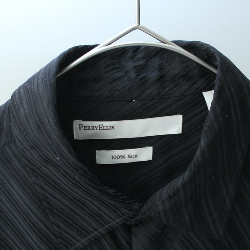 00s Perry ellis stripe design silk S/S shirt |