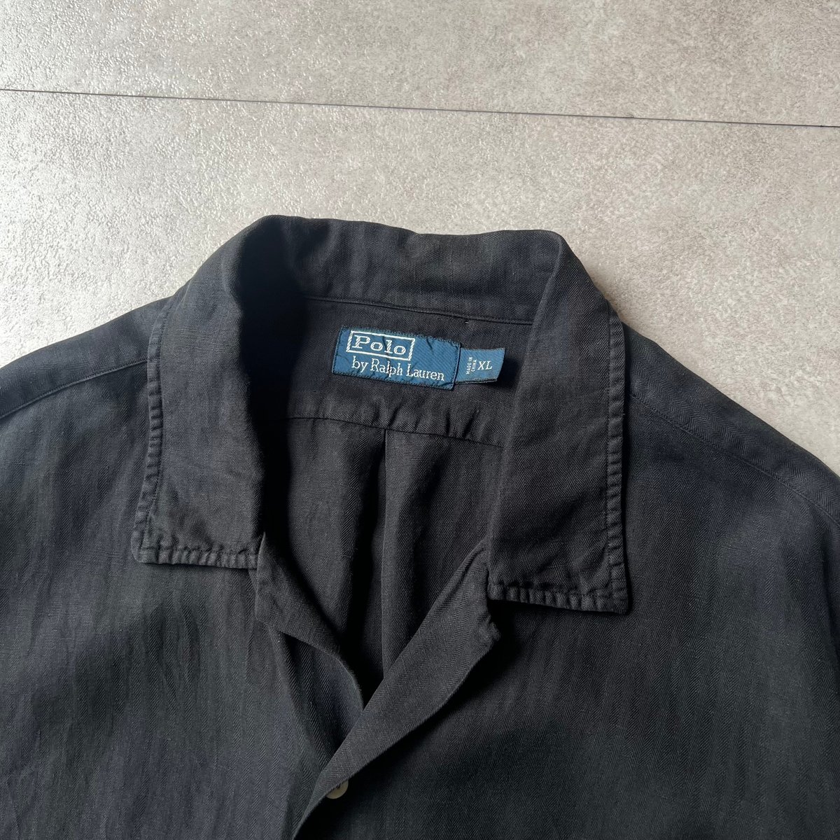 90s Ralph Lauren linen×silk open collar shirt |