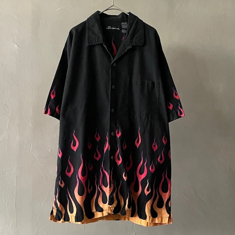 90年代 開襟シャツ(90s~ No boundaries flames open collar shirt)