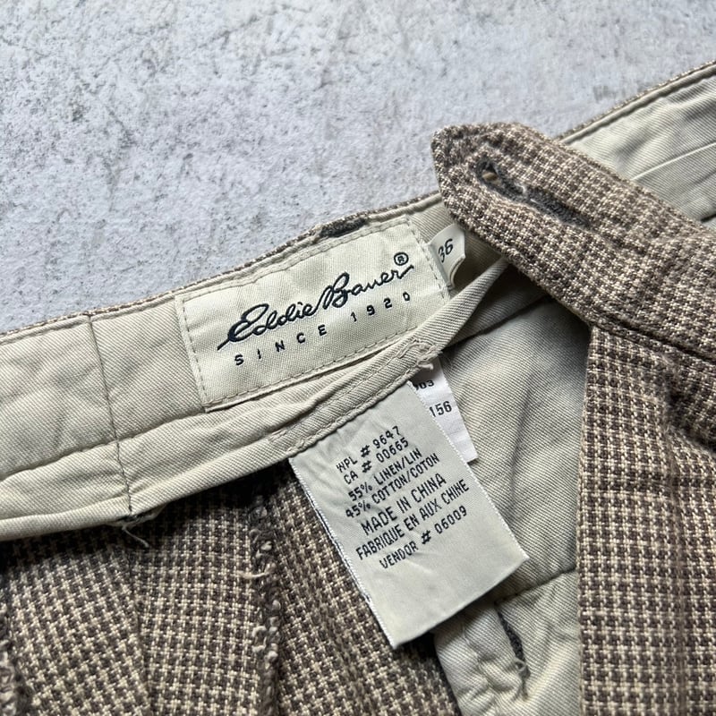 (古着)90s eddie bauer ワイドリネンスラックス パンツ 柄 古着)90s eddie bauer ワイドリネンスラックス パンツ 柄