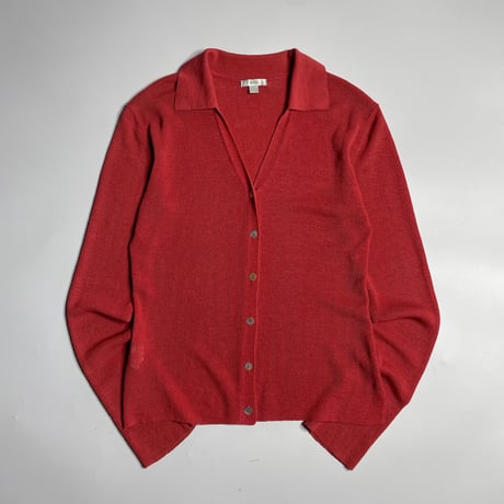 textured sheer knit polo cardigan