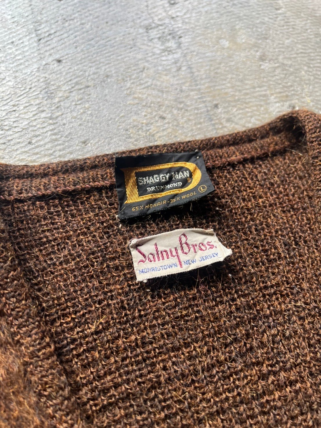 60s 毛足長 モヘアカーディガン DRUMMOND SHAGGY MAN 同型 60s DRUMMOND Shaggy Man Mohair Cardigan XL DeepEmerald – NO