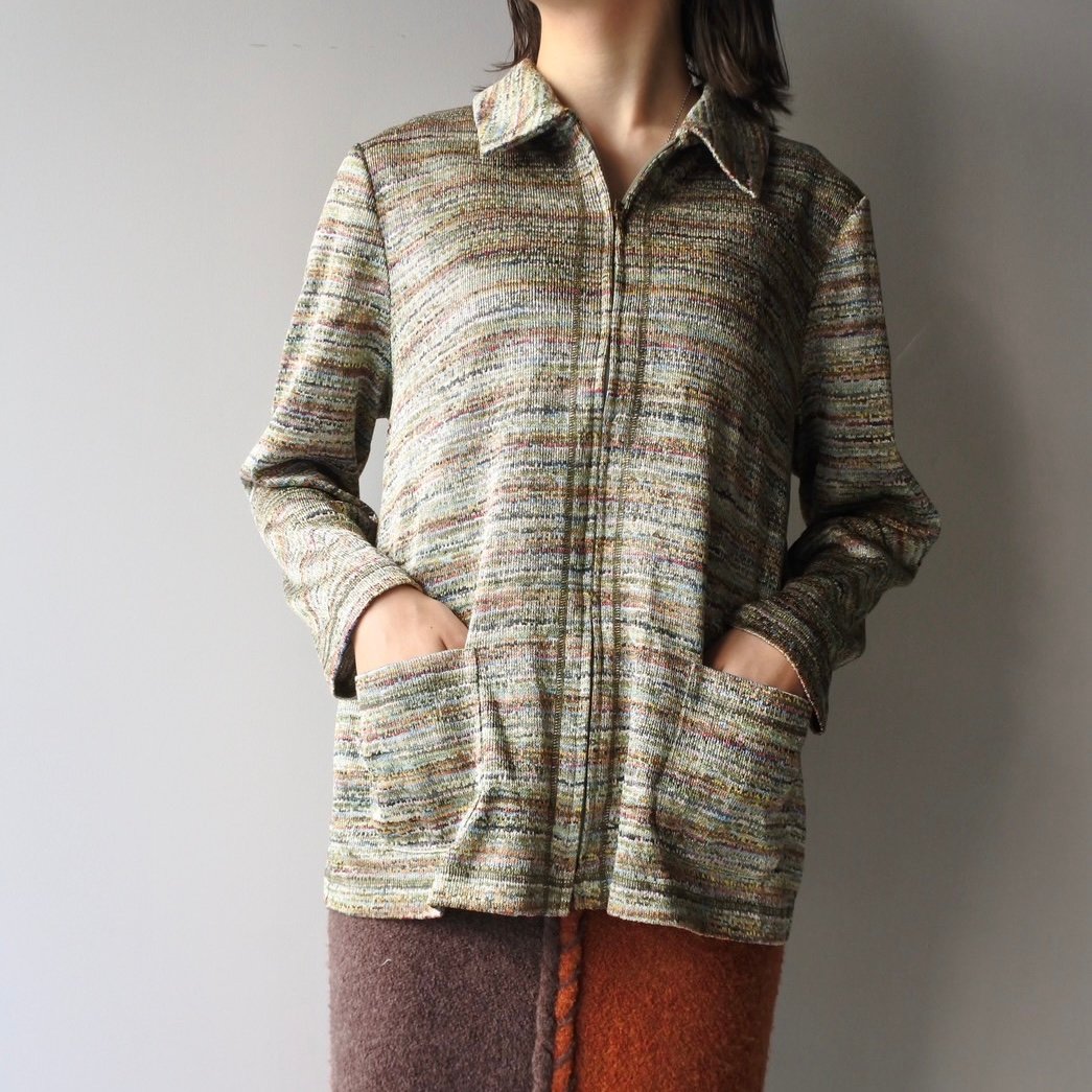 極美品 北欧、くらしの道具店 ツイード風ニットジャケット クラシアン