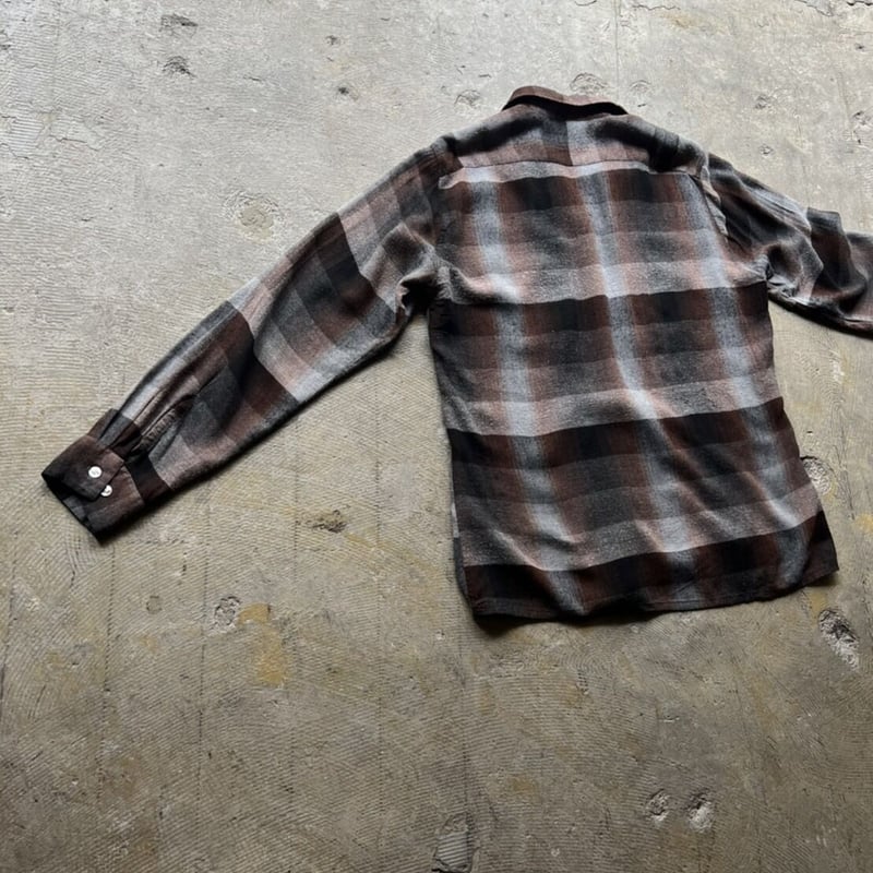 60s ARROW ombre check pattern open collar rayon