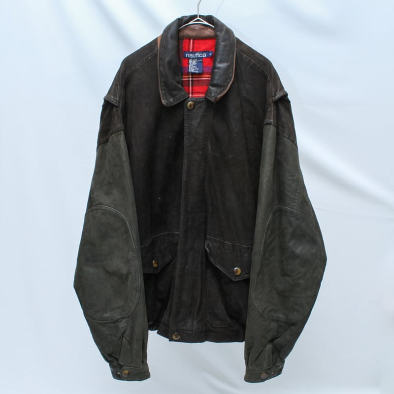 90s nautica switching design leather jacket | s