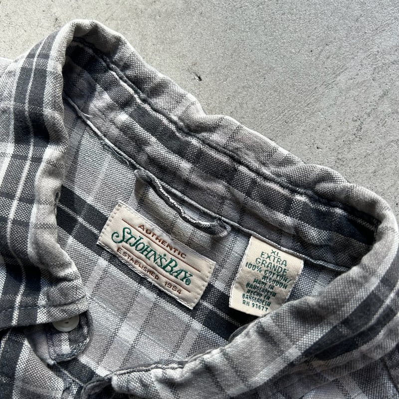 90s ST.JOHN'SBAY 半袖 シャツ チェック コットン 古着 M 古着 90年代〜 STJOHN'SBAY セントジョンズベイ リネン コットン