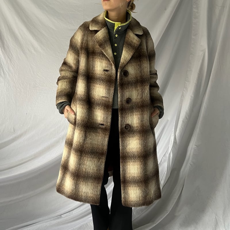 80s plaid lama wool long chester coat | sui & s