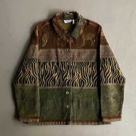90s animal pattern jacquard jacket