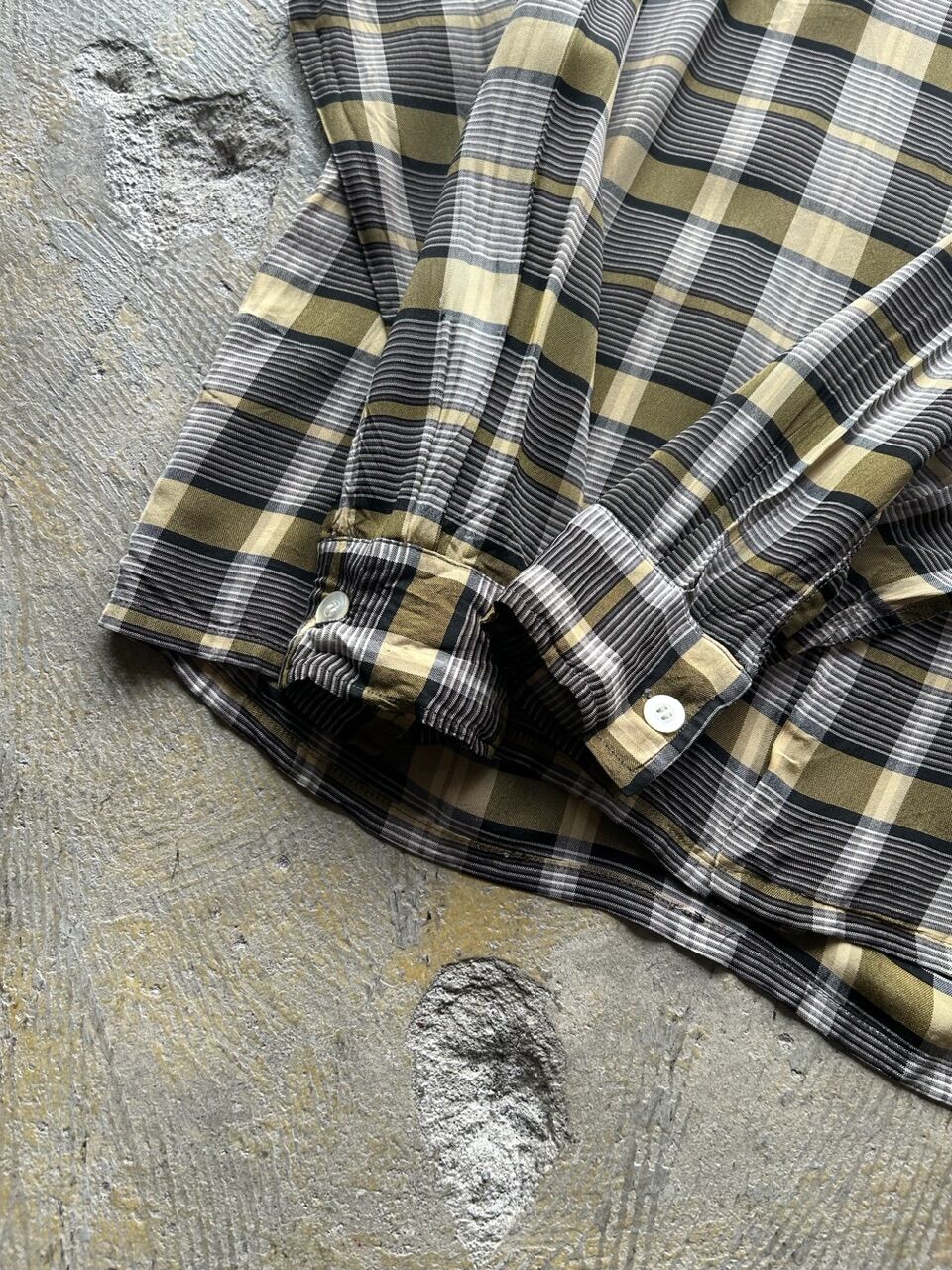 60's B.V.D. plaip pattern open collar rayon shi