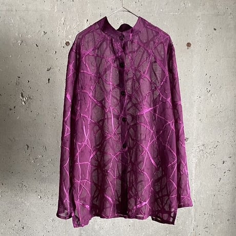 90s~ total pattern see-through stand collar shirt