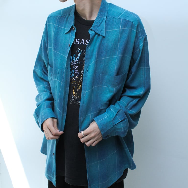 90s Claiborne plaid pattern rayon/linen shirt｜クレイボーン