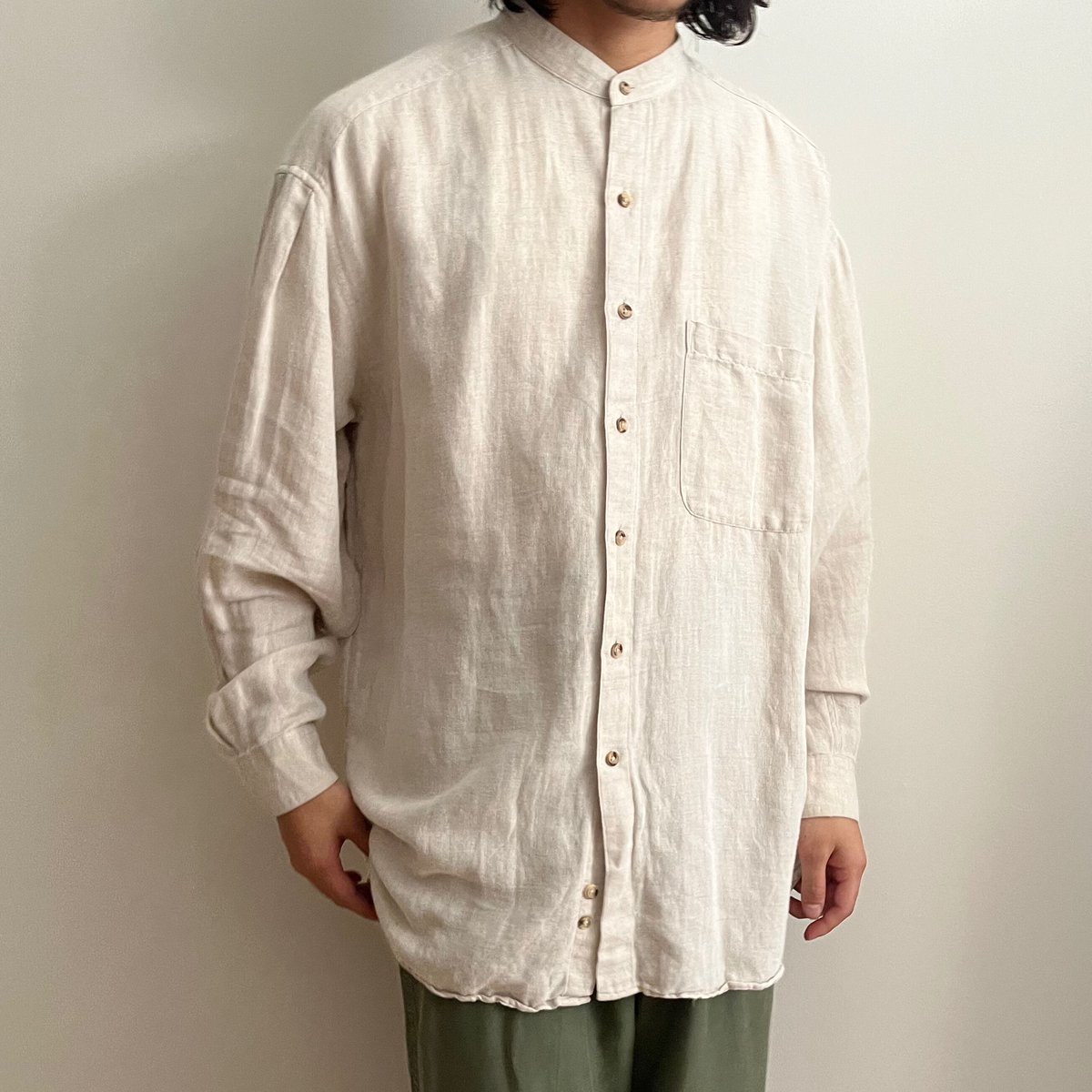 90s Perry Ellis ペリエリ リネンシャツ スタンドカラー 90s Perry ellis linen stand collar shirt | sui