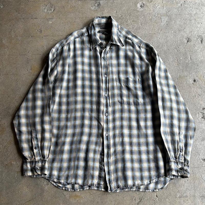 90s banana republic ombre check linen shirt | s
