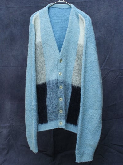 60年代 カーディガン(60's plaid pattern mohair knit cardigan)