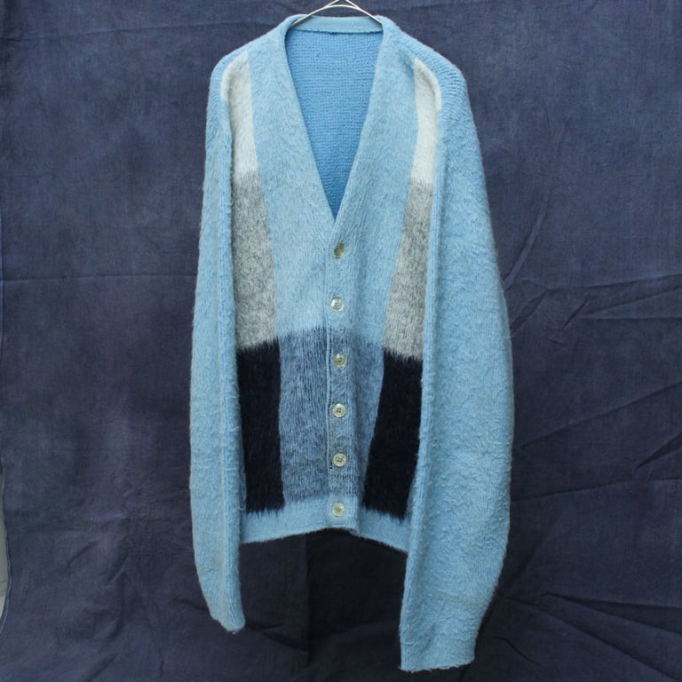 60's plaid pattern mohair knit cardigan