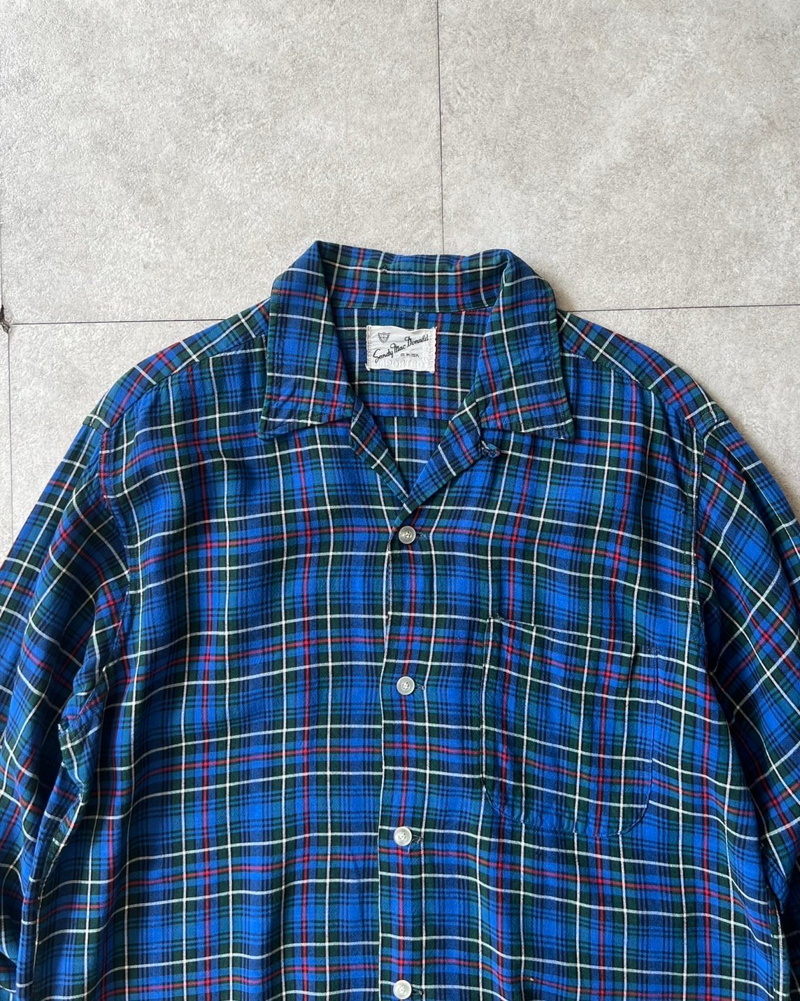 60s Sandy Mac Donald plaid open collar rayon s