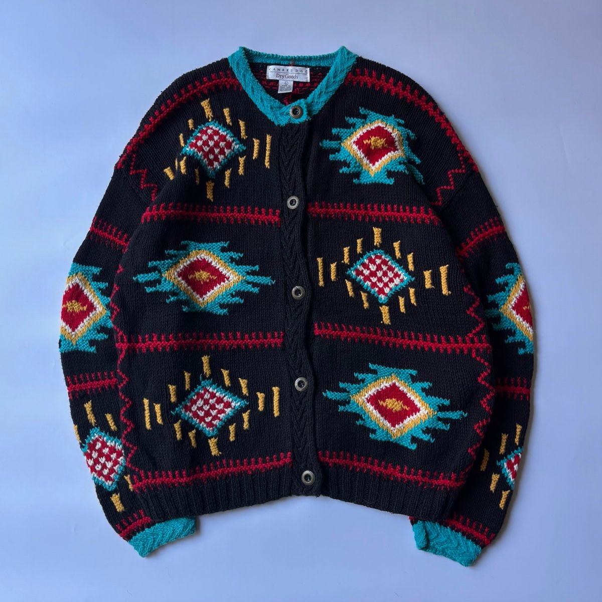 90s イタリア製 VIA SPINA 総柄 ストライプ ジップカーディガン 90s