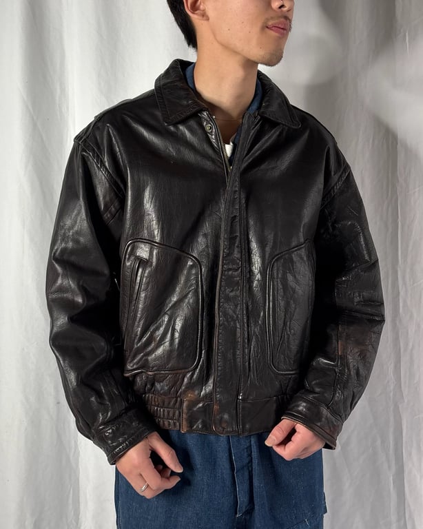 90's BANANA REPUBLIC D-pocket design leather jacket｜バナナリパブリック