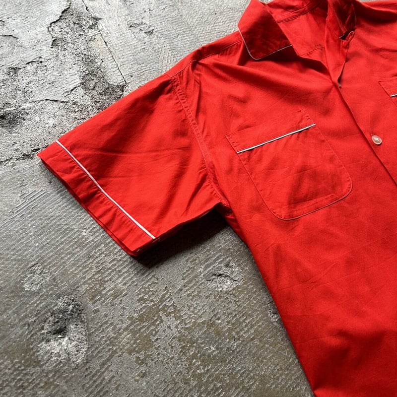 昭和レトロ♦︎赤い波模様 半袖シャツ ボウリングシャツbowlers shirts 昭和レトロ♦︎赤い波模様 半袖シャツ ボウリングシャツbowlers