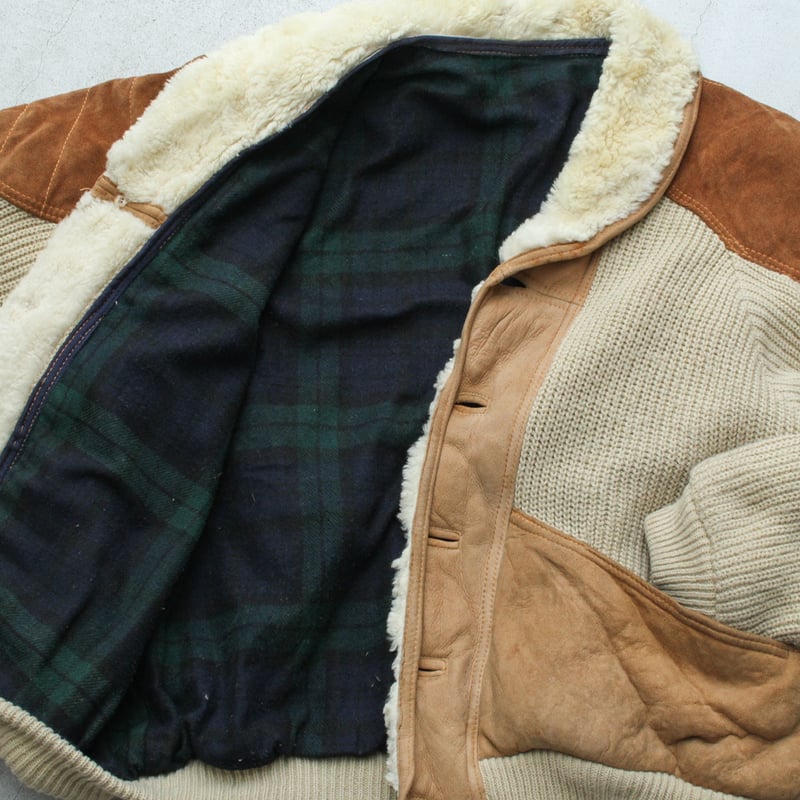 80s~ Leather/knit switching design jacket made