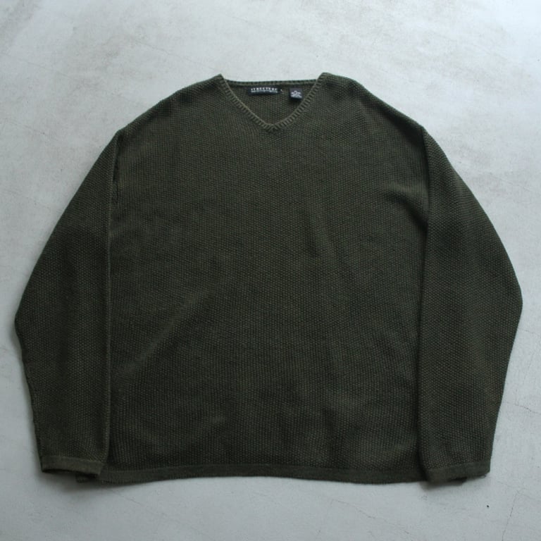 90s~ Structure ramie/cotton V-neck knit sweater｜ストラクチャー