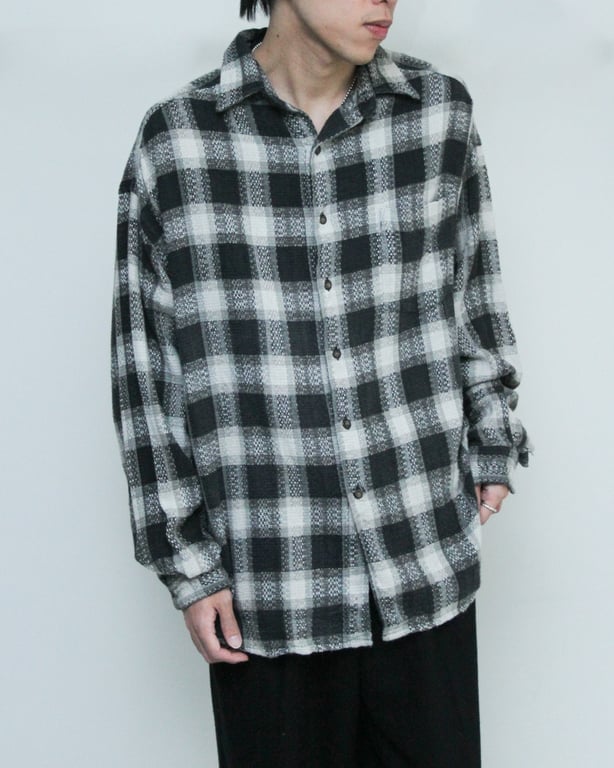 90s Structure woven fabric plaid pattern L/S shirt｜ストラクチャー