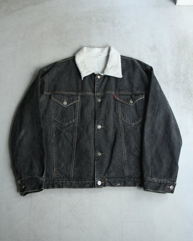 90年代 デニムジャケット（90s~  tracker type black denim jacket with boa fleece lining）
