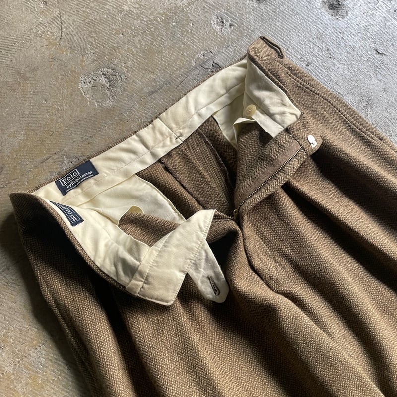 ラルフローレン スラックス 32/34 ブラウン　90s ウール　美品 90's Polo Ralph Lauren whole pattern wool slac
