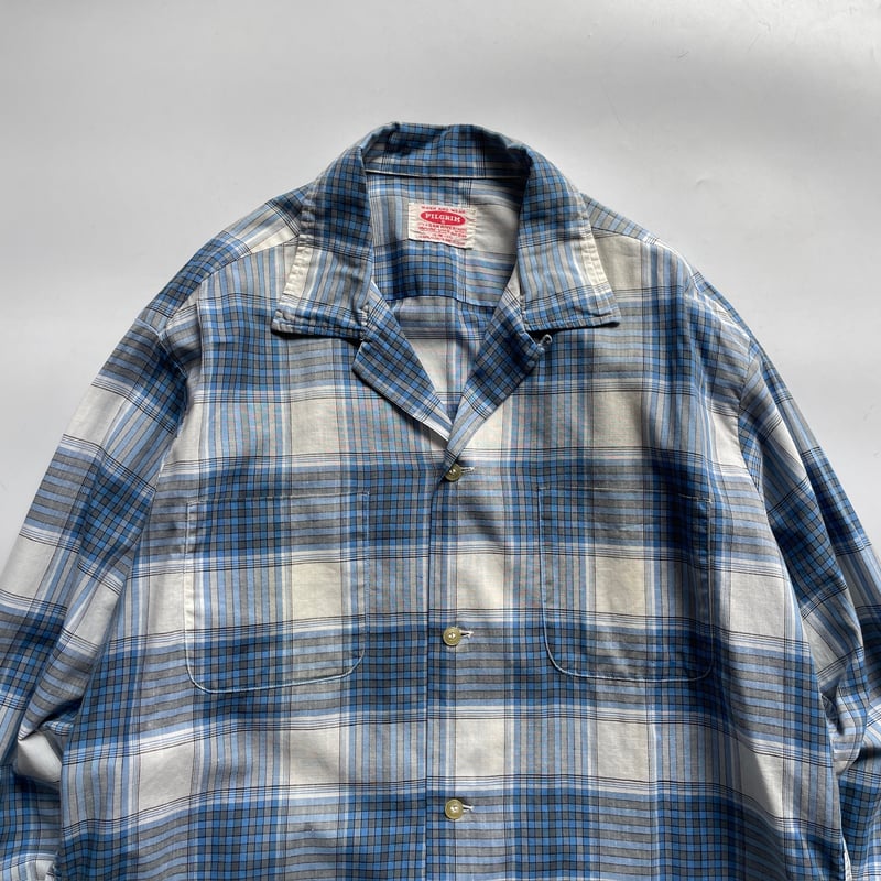 60s Pilgrim plaid open collar cotton shirt | su