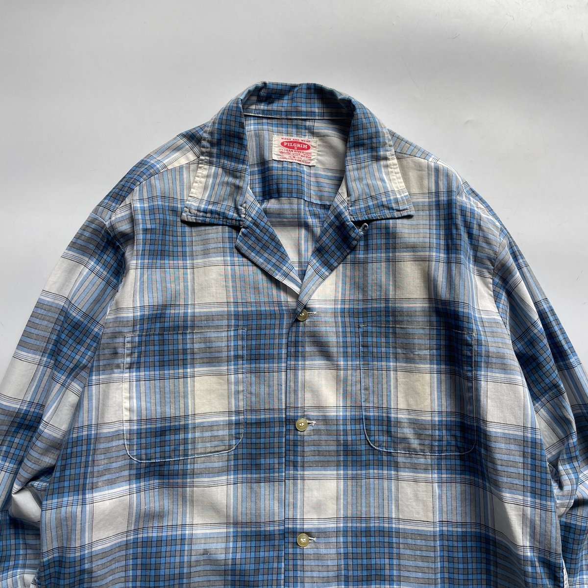 60s Pilgrim plaid open collar cotton shirt | su