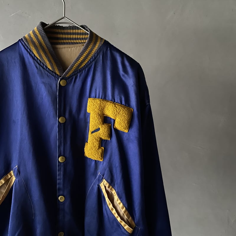 50s~ Satin×cotton reversible varsity jacket | s