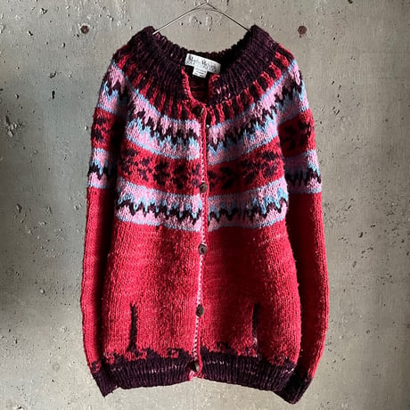 〜90s nordic pattern ecuador hand knit cardigan