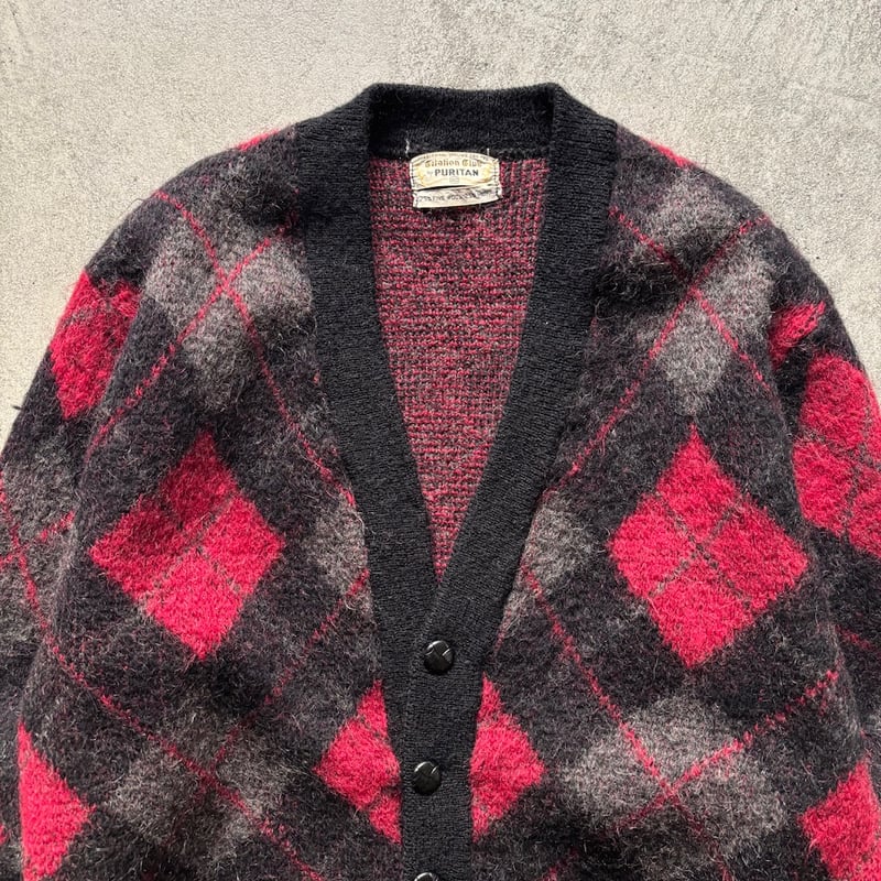 60s Puritan argyle pattern mohair knit cardigan