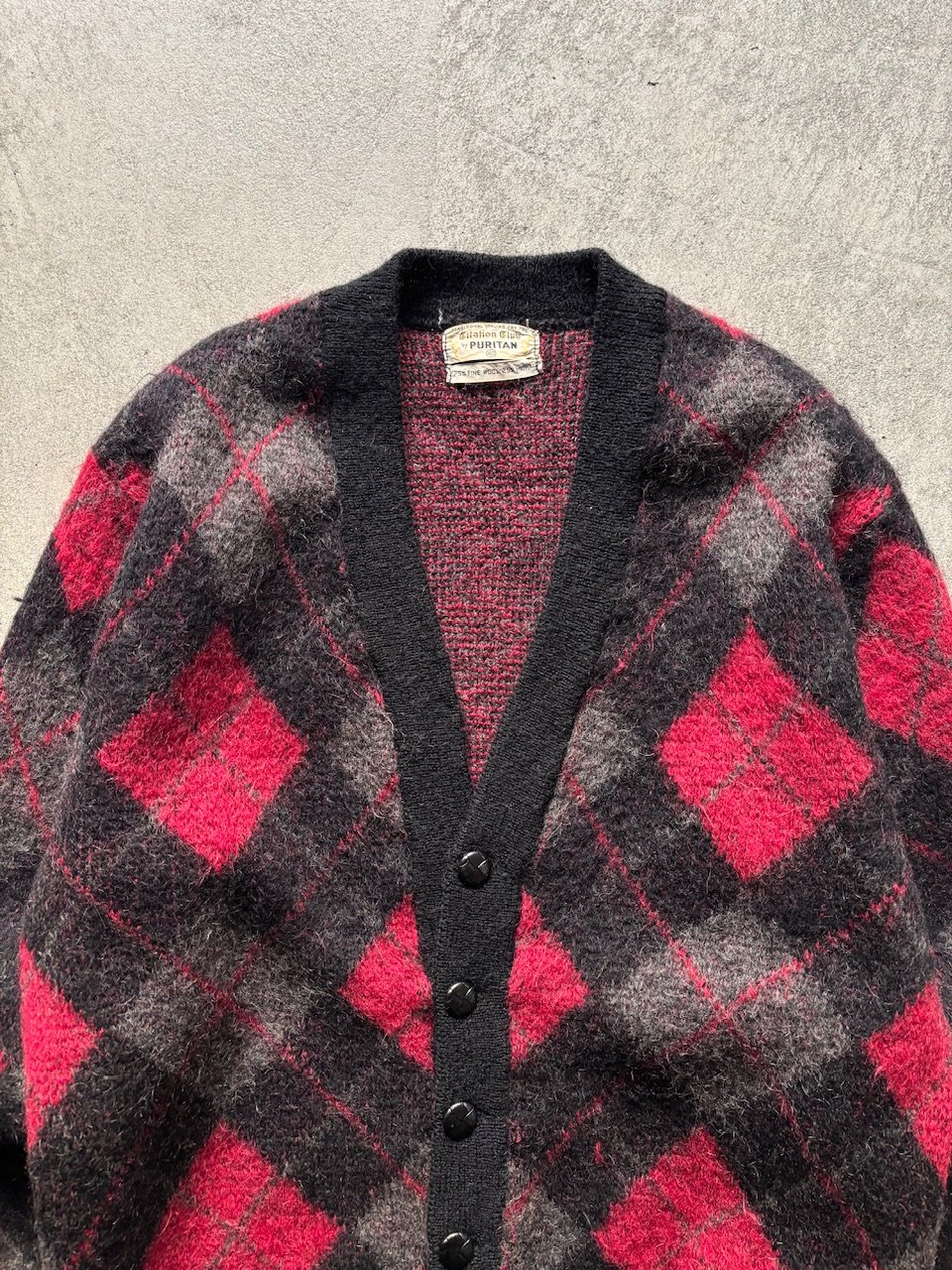 60s Puritan argyle pattern mohair knit cardigan