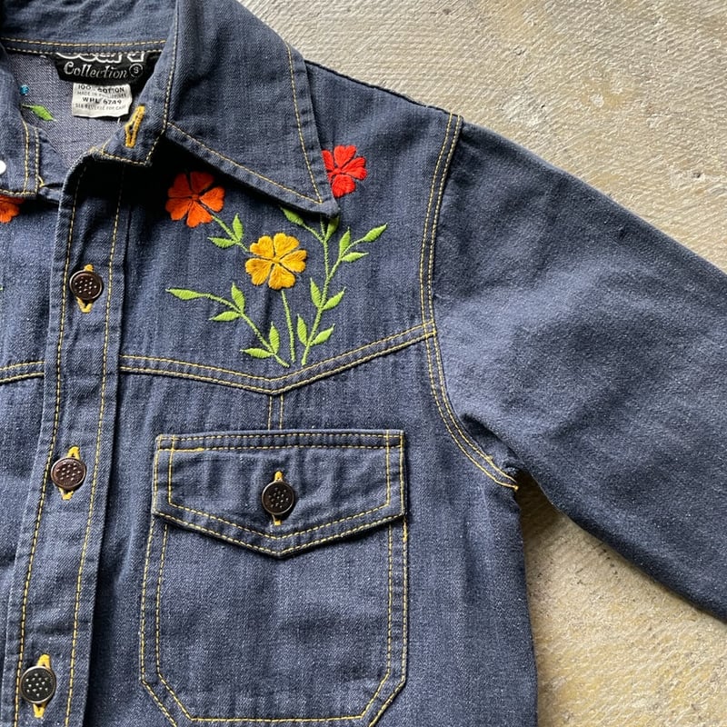 70s flower embroidery denim shirt jacket | sui