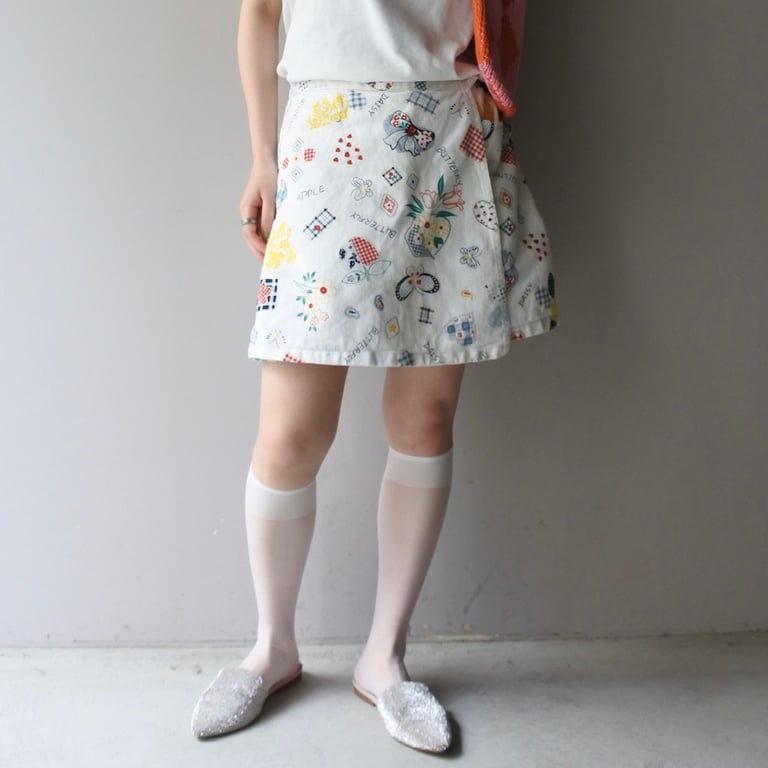90's~ all-over pattern wrap design skort