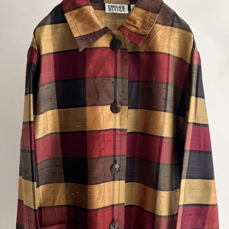 90s CHICO'S DESIGN silk plaid pattern shirt jacket