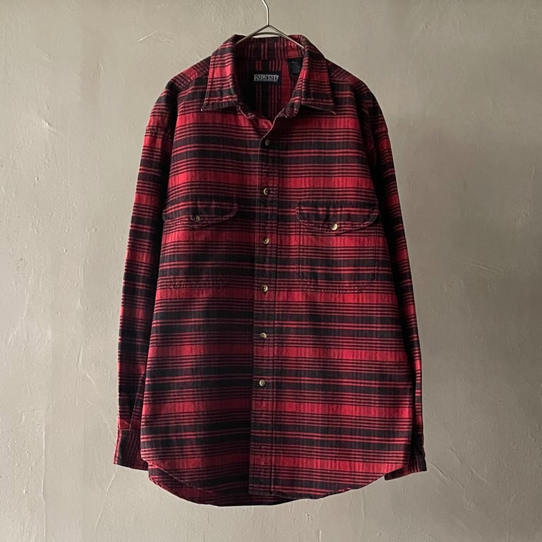 90年代 ネルシャツ(90s Lands'end striped flannel shirt)