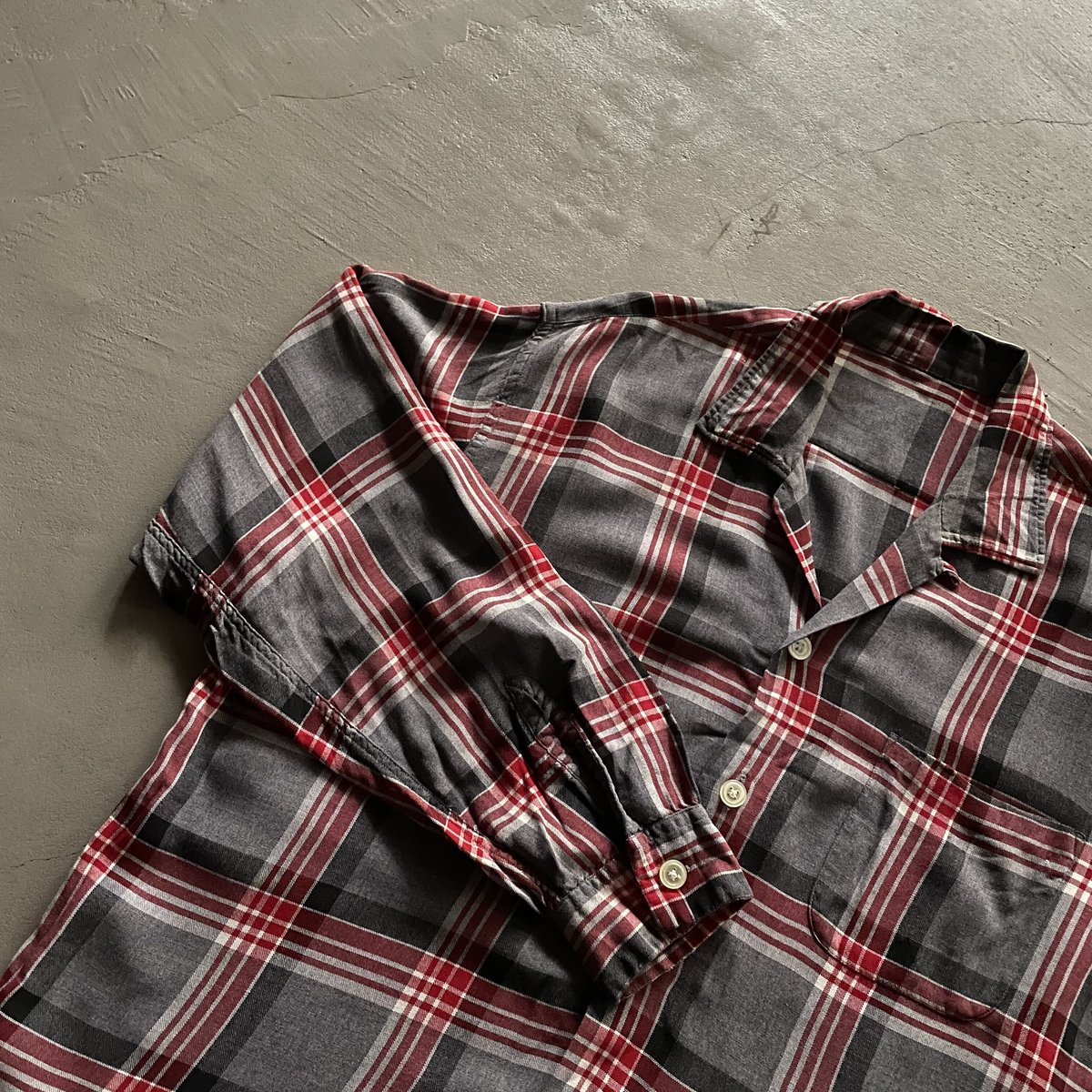 60s Check pattern open collar rayon shirt | sui