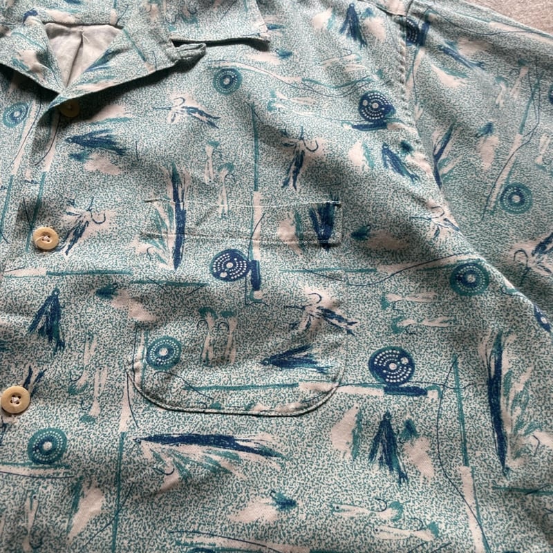 Orvis オービス フライフィッシング シャツ フライ柄　L ORVIS 80〜 90年代 総柄シャツ 毛針柄 フライフィッシング 柄