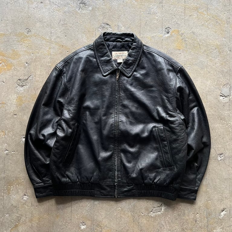 90年代 レザージャケット(90’s St John’s Bay single zip leather jacket)