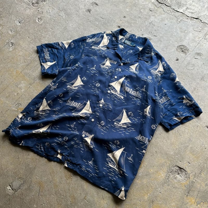 Polo Ralph Lauren 開襟シャツ ヨット柄 レーヨン Polo Ralph Lauren 開襟シャツ ヨット柄 レーヨン 90s Polo