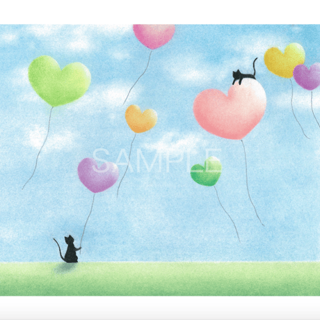 Pastel Art『猫と風船/Cat and balloons』
