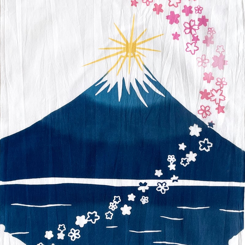 一部手描き●落ち着く和紙の優しいぬくもり【桜色に染まる富士】●がんどうあつし作 一部手描き○落ち着く和紙の優しいぬくもり【桜色に染まる富士