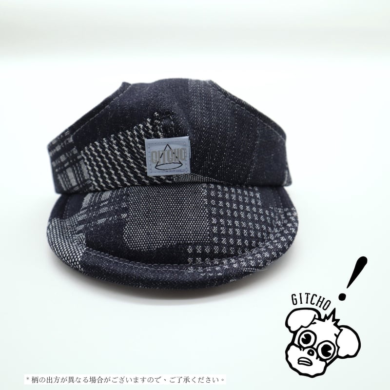 ドッグキャップ-ドッグキャップ-インディゴ パッチワークカード（耳