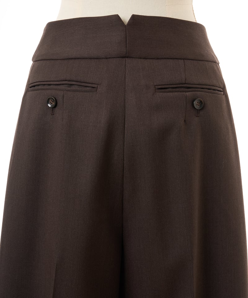 Wool W Tuck Belted Wide Pants in Chocolate | KE
