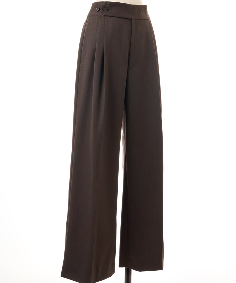 Wool W Tuck Belted Wide Pants in Chocolate | KE