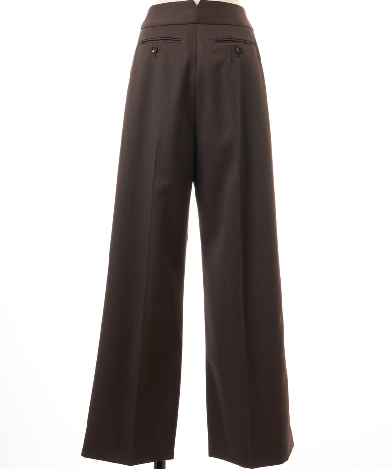 パンツ WOOL WIDE TUCK PANTS/CHACOAL BROWN Wool W Tuck Belted Wide Pants in Chocolate | KE
